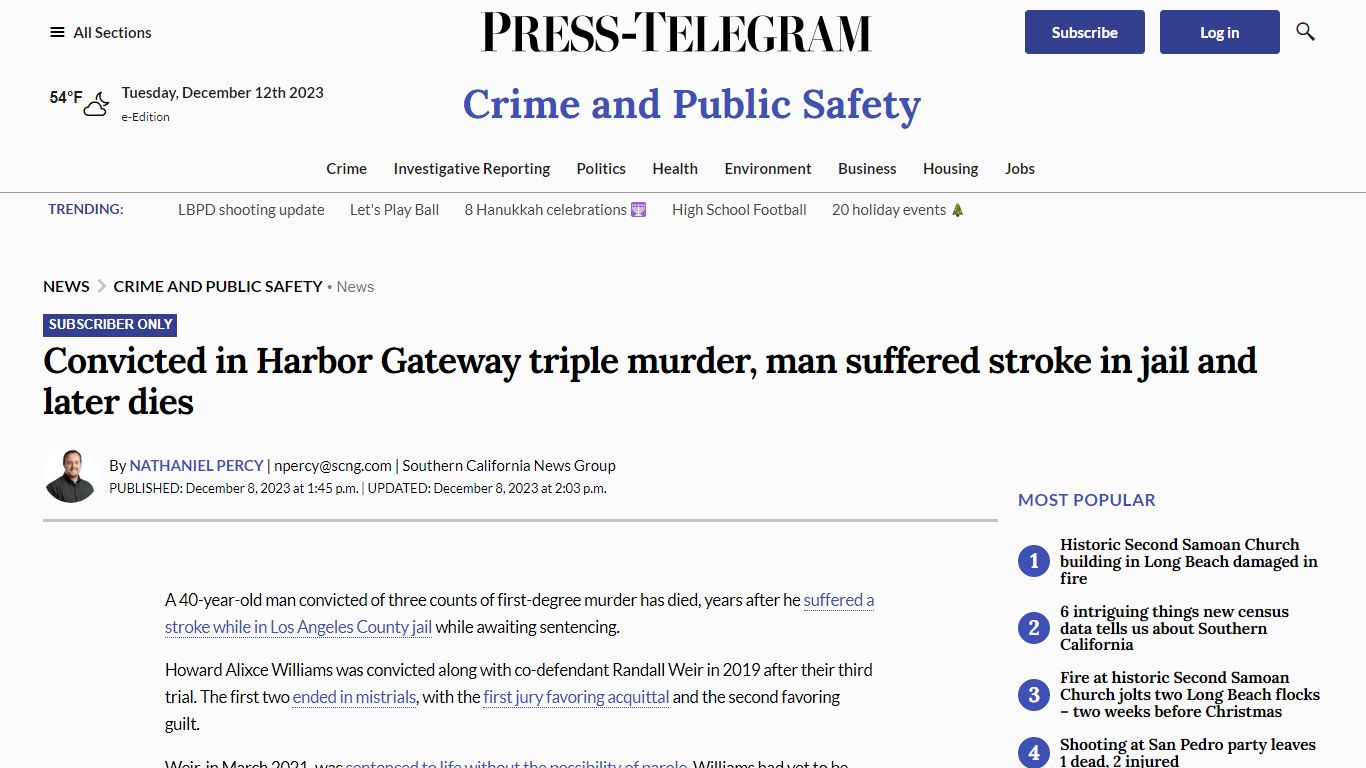 Convicted in Harbor Gateway triple murder, man suffered stroke in jail ...